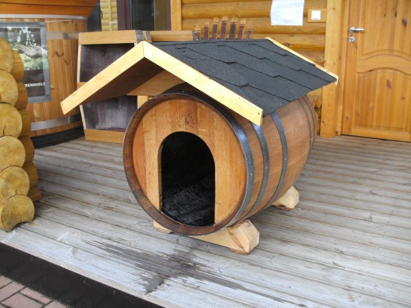 225L Fass - Hundehütte mit Dach fertig montiertes Hundehaus Hundeschlafplatz Tierhaus Fasshütte Fasslaube