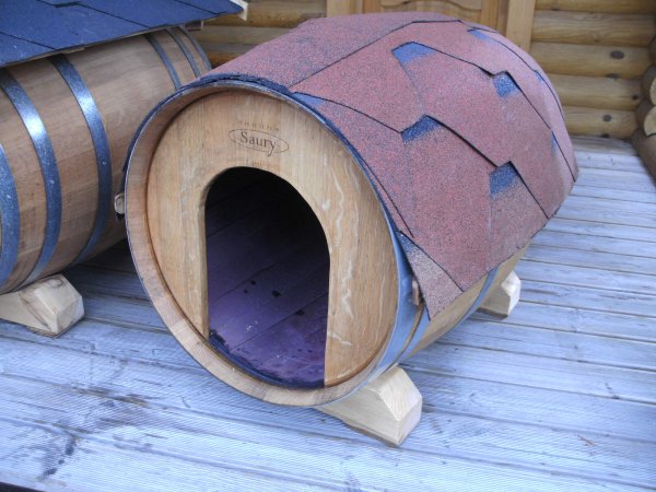 225L Fass - Hundehütte mit Dach fertig montiertes Hundehaus Hundeschlafplatz Tierhaus Fasshütte Fasslaube