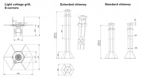 TOP 6-Eckiger LUXURY GRILL mit Spritzschutz und mit Tischverbreiterung für alle Grillkota & Pavillon Kohlegrill BARBECUE BBQ Holzgrill