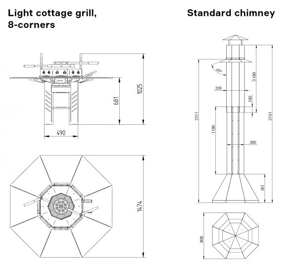 TOP 8-Eckiger LUXURY GRILL mit Spritzschutz und mit Tischwerweiterung für alle Grillkota & Pavillon Kohlegrill BARBECUE BBQ Holzgrill