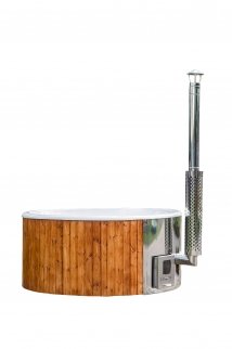 BF180GIO-Deluxe Badefass mit Fichtenholzaußenverkleidung, Dm 1,8 m, Fiberglaseinsatz, Außenofen