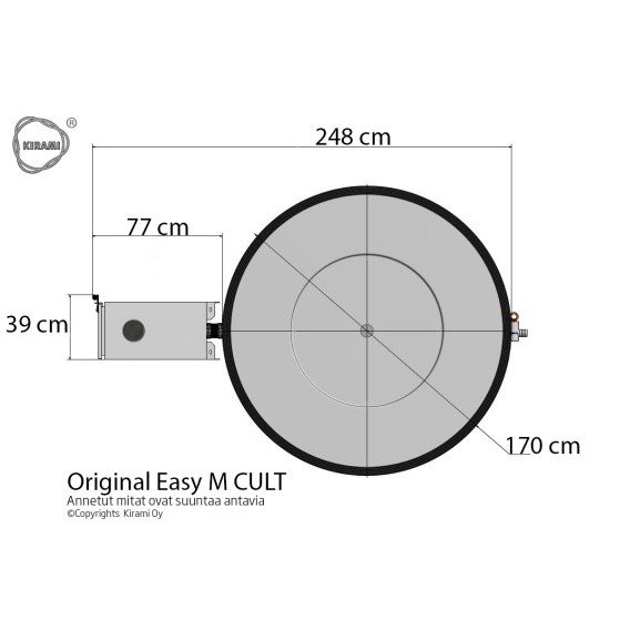 Kirami Original Breezy M Badefass mit D.170cm mit Kunststoffeinsatz und mit 22KW Cult Außenofen für 4-6 Personen