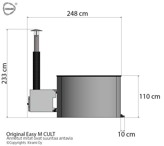 Kirami Original Breezy M Badefass mit D.170cm mit Kunststoffeinsatz und mit 22KW Cult Außenofen für 4-6 Personen