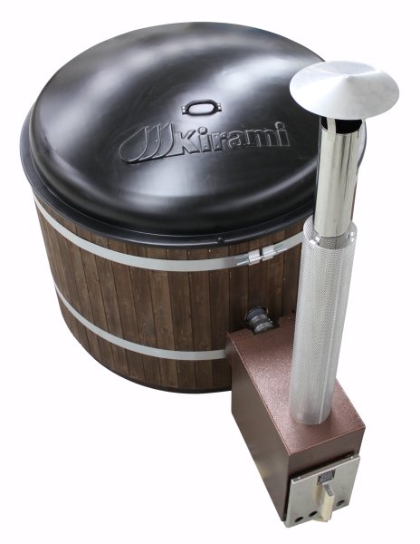 Comfort Family M neues rundes Badefass mit Kunststoffeinsatz und mit Außenofen für 4-6 Personen