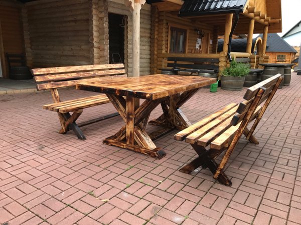 2 x 2m FACHWERK - Sitzbank mit Rückenlehne FWSB+RL-2M aus massiven ALT- & Neu-HOLZ FICHTE mit 2m Länge und 100cm Breite Höhe 77cm