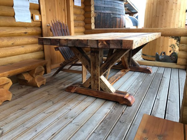 2 x 2m FACHWERK - Sitzbank mit Rückenlehne FWSB+RL-2M aus massiven ALT- & Neu-HOLZ FICHTE mit 2m Länge und 100cm Breite Höhe 77cm