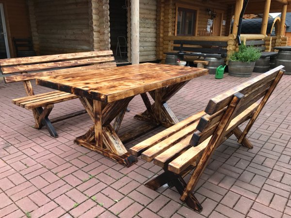 2 x 2m FACHWERK - Sitzbank mit Rückenlehne FWSB+RL-2M aus massiven ALT- & Neu-HOLZ FICHTE mit 2m Länge und 100cm Breite Höhe 77cm