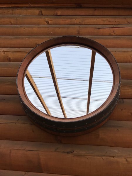 225L Fassfront - Spiegel - BASIC D.56cm und 14cm Tiefe aus gebrauchtem Eichenfass