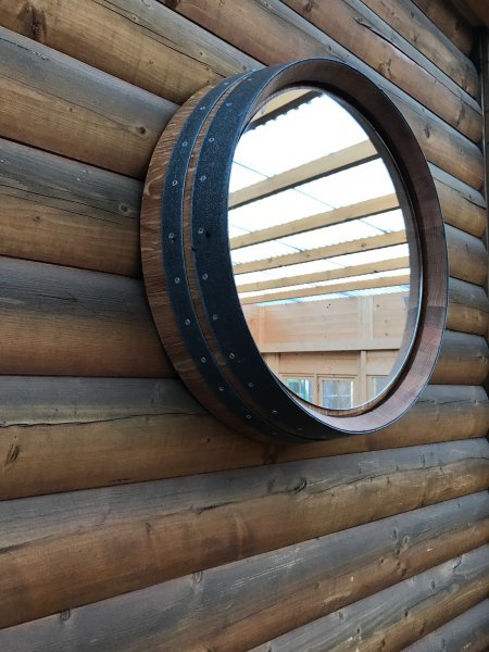 225L Fassfront - Spiegel - BASIC D.56cm und 14cm Tiefe aus gebrauchtem Eichenfass