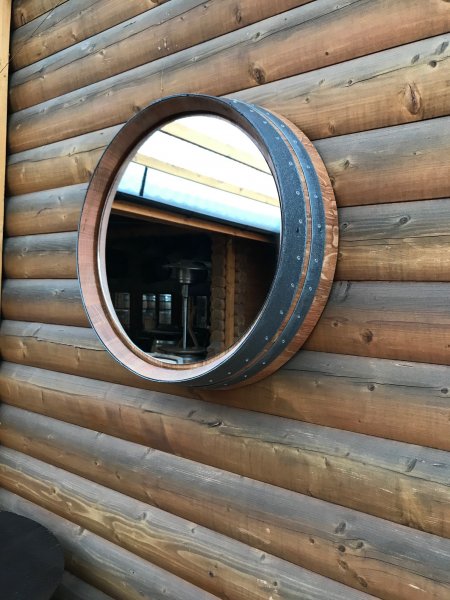 225L Fassfront - Spiegel - BASIC D.56cm und 14cm Tiefe aus gebrauchtem Eichenfass