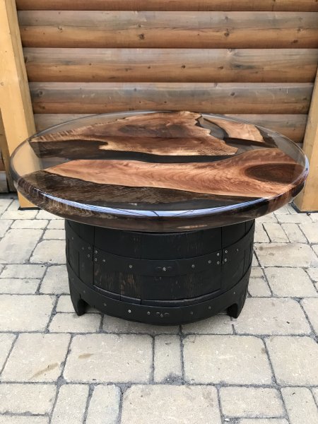 Fassbartisch-REGENT-WB mit EH-DELUXE -Tischplatte mit 80cm D. Höhe 42cm.+Schublade als Staufach