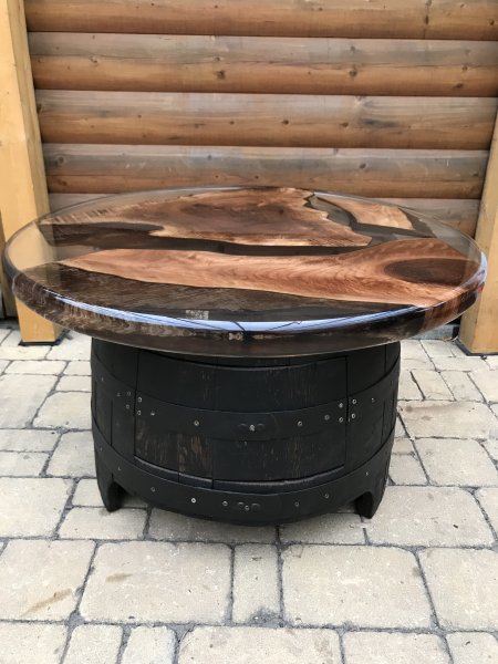 Fassbartisch-REGENT-WB mit EH-DELUXE -Tischplatte mit 80cm D. Höhe 42cm.+Schublade als Staufach