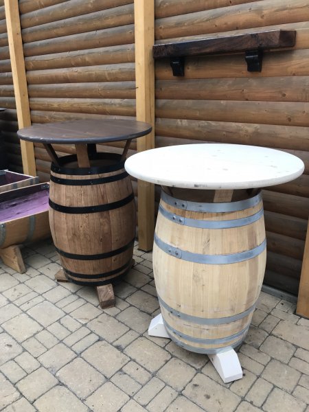 150L Fasstisch - KONFIGURATOR - mit Tischplatte D. 80-120cm, Höhe 110-115cm