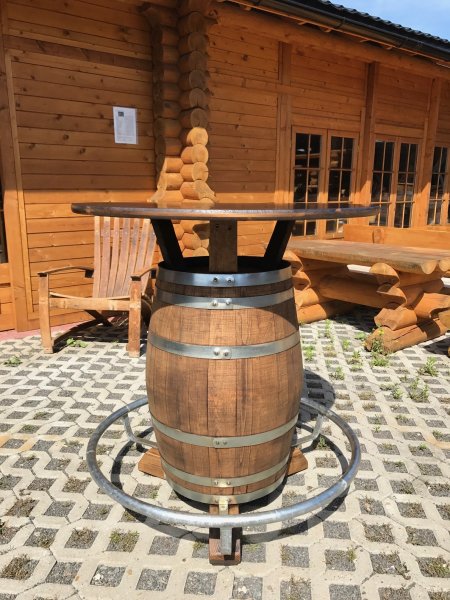 150L Fasstisch - KONFIGURATOR - mit Tischplatte D. 80-120cm, Höhe 110-115cm