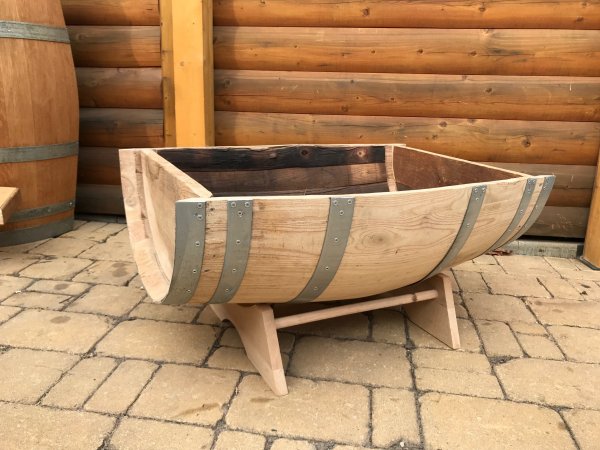 75 Liter quer neue Kastanienfasshälfte mit Maßen 80x55cm und Gesamt-höhe ca. 35cm