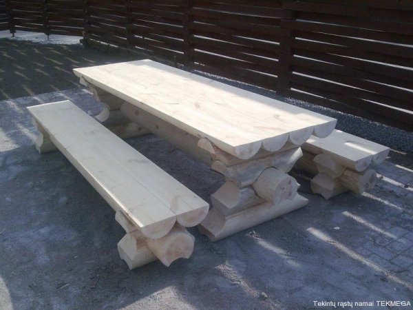 2m Sitzgarnitur 2M-24RBSG aus 24cm Rundbohlen massiv 2 x Bänke ohne Rückenlehnen + 1 Tisch alle Teile mit Länge je 2m.