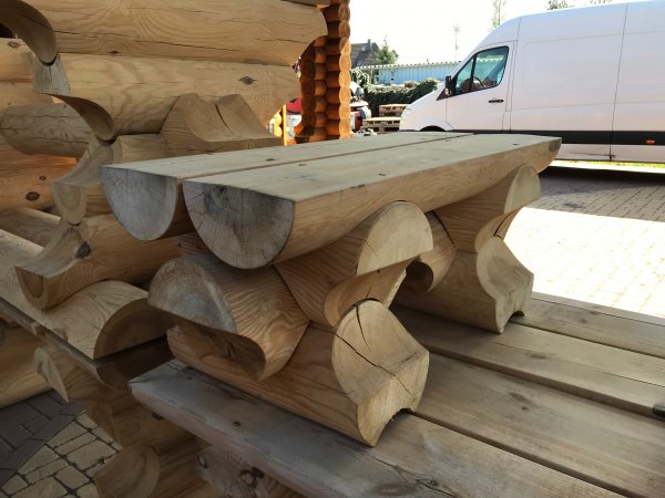 2m Sitzgarnitur 2M-24RBSG aus 24cm Rundbohlen massiv 2 x Bänke ohne Rückenlehnen + 1 Tisch alle Teile mit Länge je 2m.