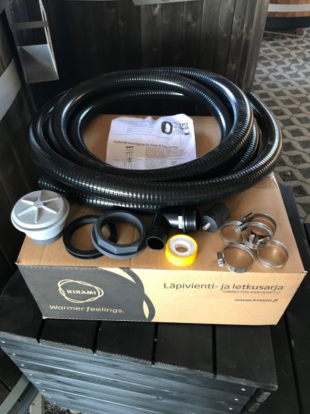 Anschlussset für Fass-Sandfilter an Kirami - Badefass mit Kunststoff-Innen-Einsatz - Komplett Set.