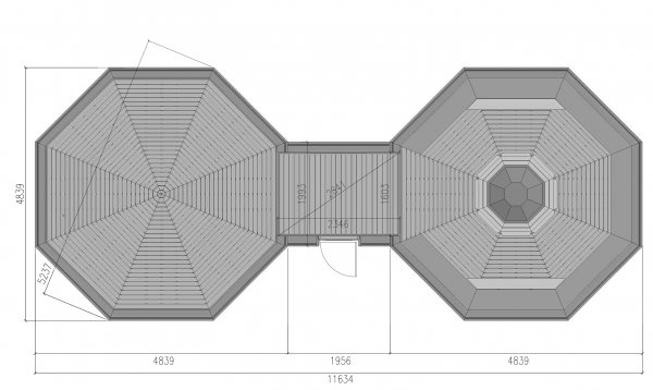 GKF165+165 Doppel 16,5 m2 Grillkota mit 1 x Verbindungsanbau 1,95 x 1,99 m, Fichte für ca. 40 Personen