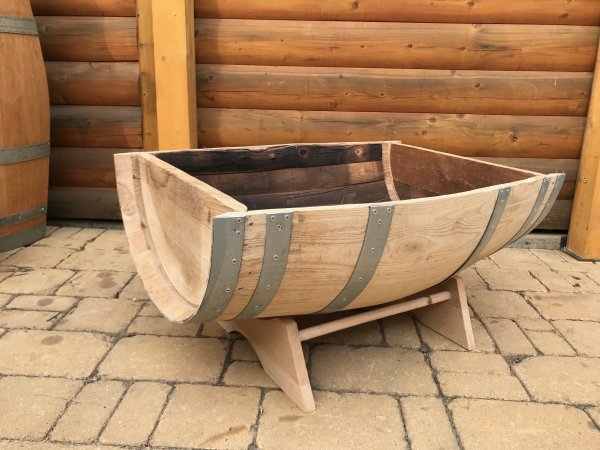 15 Liter quer neue Kastanienfasshälfte mit Maßen 52x37cm und Gesamthöhe ca. 24cm