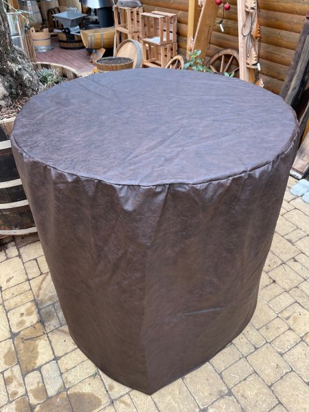 Fasstisch / Fassbar Wetterschutzhülle aus Kunstleder in Dunkel-Braun für den Winter D.102cm, H.110cm