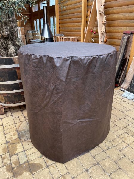 Fasstisch / Fassbar Wetterschutzhülle aus Kunstleder in Dunkel-Braun für den Winter D.102cm, H.110cm
