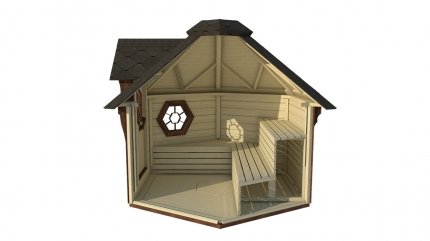 SKF045 4,5m2 Saunakota ohne Vorraum mit großem Saunaraum, Fichte für ca. 5-6 Personen