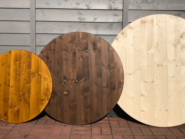 Tischplatte mit 100cm bis 120cm Durchmesser und 3cm Stärke aus 3-Schicht-Fichtenleinholz