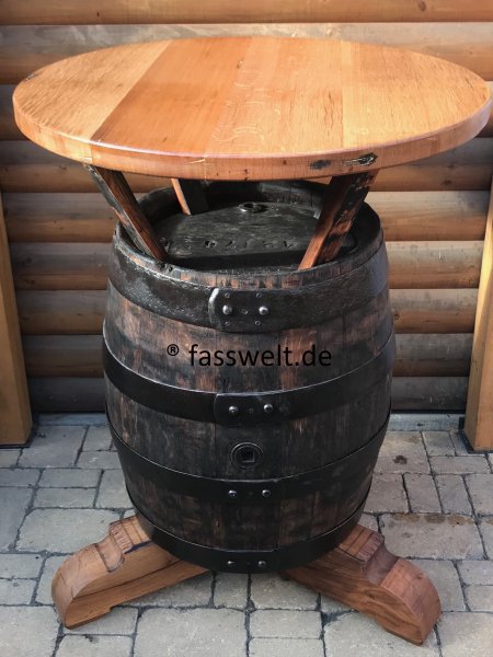 Einmaliges Einzelnstück massiver Bierfasstisch-Rustika Tischplatte D.83cm, Gesamthöhe 110cm