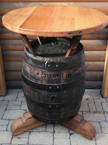 Einmaliges Einzelnstück massiver Bierfasstisch-Rustika Tischplatte D.83cm, Gesamthöhe 110cm