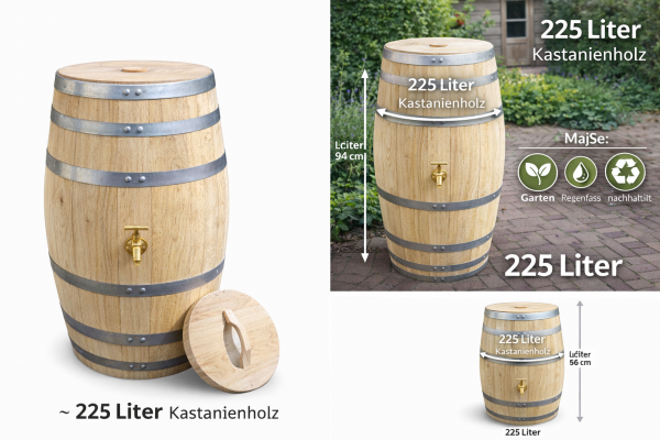 225 Liter neues Kastanienholzfass Holzfass-H.94cm, D.70cm Wasserfass Dekofass Fassregentonne Weinfass