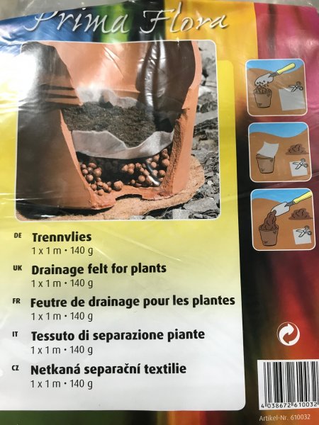 100-er Drainage - Set aus 20L Tonkugel + Trennvlies 1x1m für alle Blumenkübel oder Pflanzkübel mit D. unten bis 45cm.