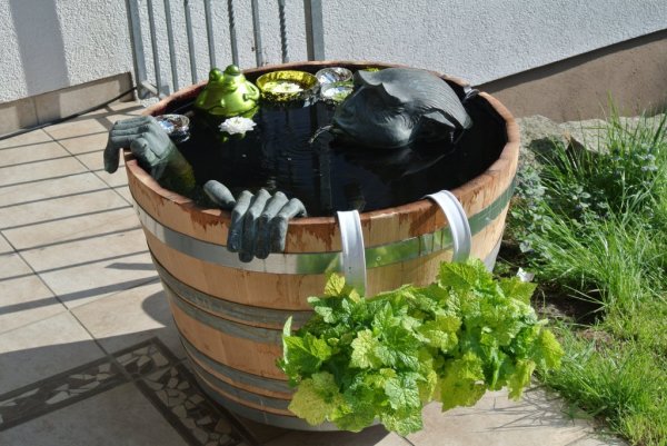 100L Weinfass Eichenfasshälfte mit Seilgriffen mit D.70cm,H.40cm Blumenkübel Pflanzkübel