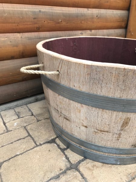 100L Weinfass Eichenfasshälfte mit Seilgriffen mit D.70cm,H.40cm Blumenkübel Pflanzkübel