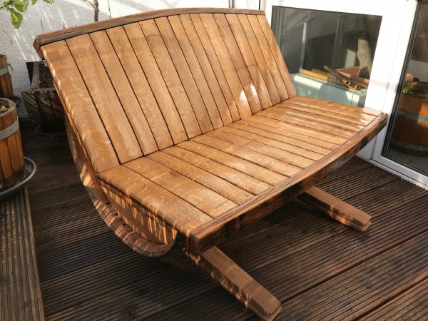 Fasssitzbank - MAXI aus massivem gebrauchten Eichenholzfass