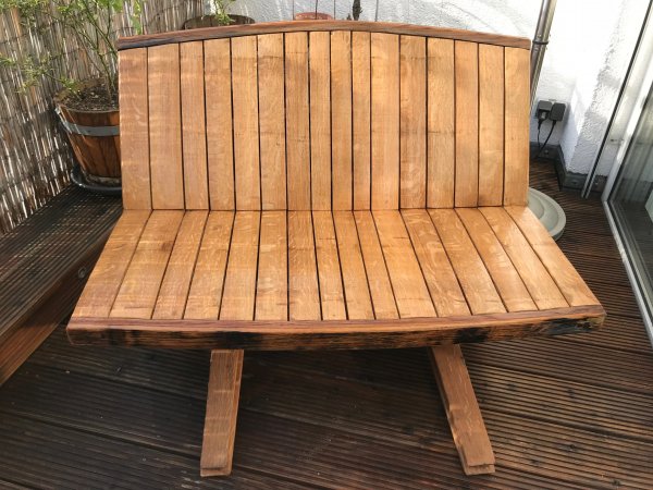 Fasssitzbank - MAXI aus massivem gebrauchten Eichenholzfass