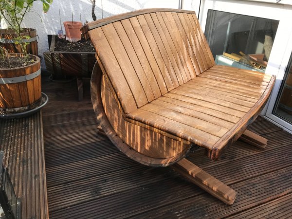 Fasssitzbank - MAXI aus massivem gebrauchten Eichenholzfass