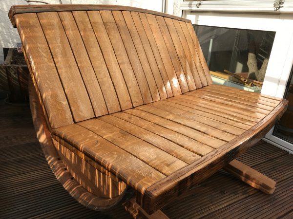 Fasssitzbank - MAXI aus massivem gebrauchten Eichenholzfass