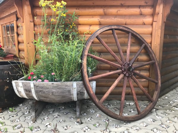 Wagenrad mit Durchmesser ca. 118cm. Eichenholz gebraucht