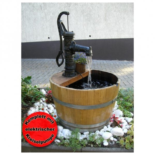 115 Liter Fassbrunnen mit Großer Schwengelpumpe, mit Elektropumpe Fass - Regentonne