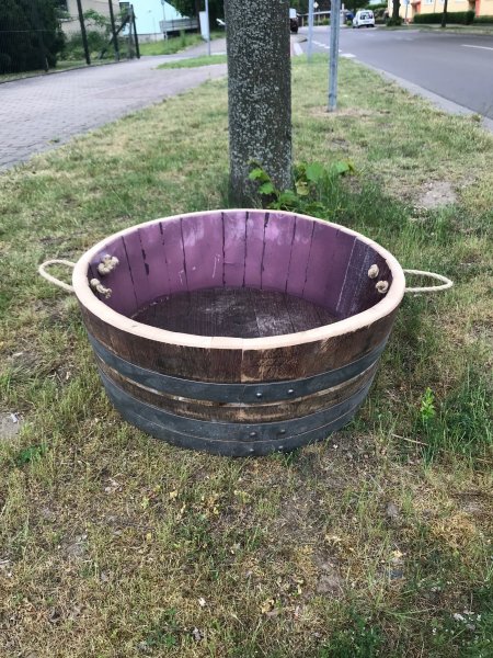 65 L Miniteich Pflantkübel dunkles Eichenholz Pflanzenschale Regentonne aus gebrauchtem Barrique Eichenfass, H.25,D.65cm