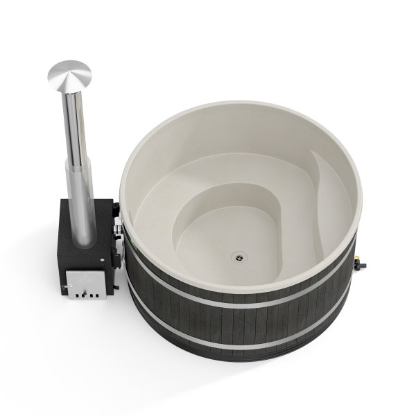 Comfort Family L neues rundes Badefass mir D. 200cm mit Kunststoffeinsatz und mit Außenofen für 6-8 Personen