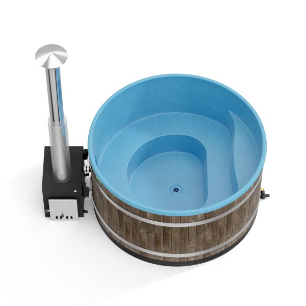 Comfort Family L neues rundes Badefass mir D. 200cm mit Kunststoffeinsatz und mit Außenofen für 6-8 Personen