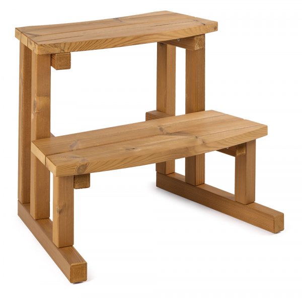 Rundtreppe STEP-IN mit zwei Stufen Badefass Einstiegstreppe aus Thermowood erweiterbar