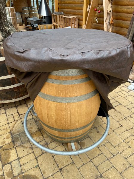 Fasstisch / Fassbar Wetterschutzhülle aus Kunstleder in Hell-Braun für den Winter D.102cm, H.110cm