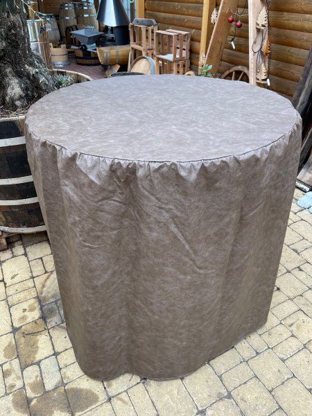 Fasstisch / Fassbar Wetterschutzhülle aus Kunstleder in Hell-Braun für den Winter D.102cm, H.110cm
