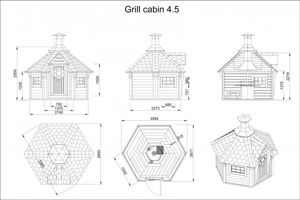 GKF045 4,5 m2 Grillkota, Fichte für ca. 6-10 Personen ohne Grill / mit Wunsch-Grill