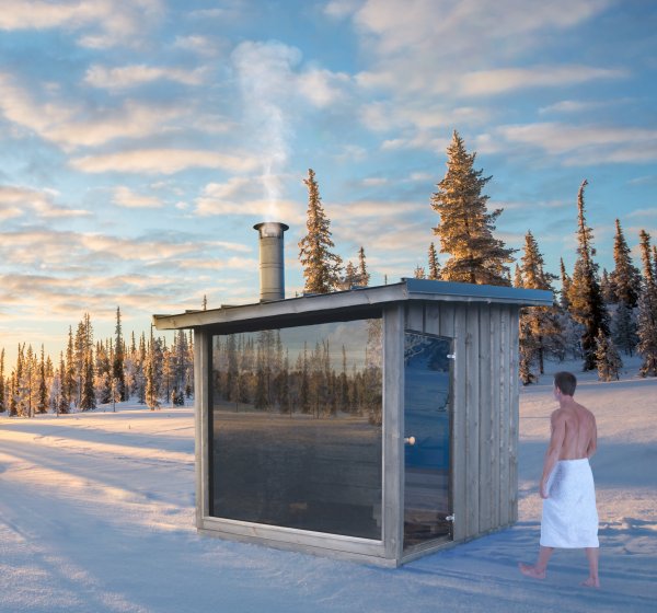ORIGINAL FINVISON Außensauna Gertensauna Holzsauna Sauna mit Elektro / Holzbefeuerung vormontiert
