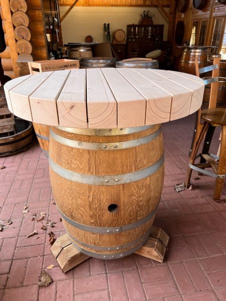 ALPEN ALM Fasstisch-Rustika Tischplatte D.100cm x H.10cm, Gesamthöhe ca. 120cm