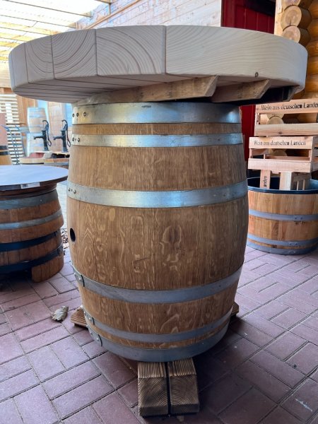 ALPEN ALM Fasstisch-Rustika Tischplatte D.100cm x H.10cm, Gesamthöhe ca. 120cm